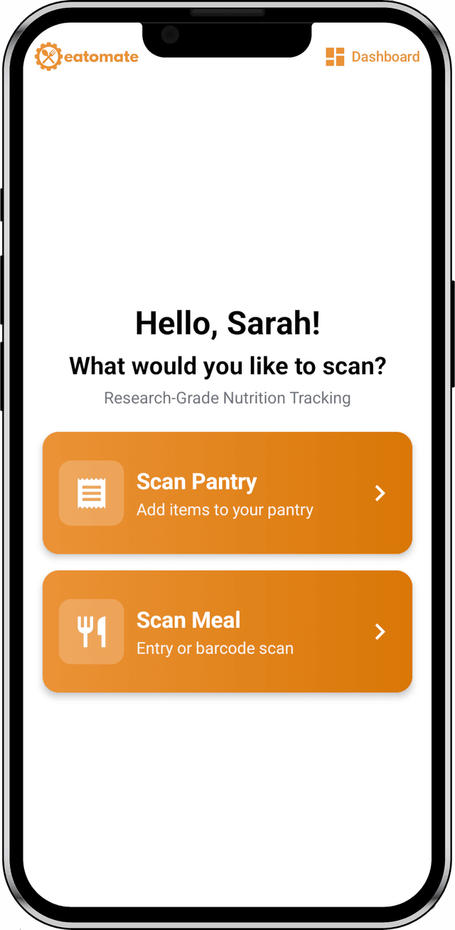 Eatomate App Dashboard - Research-Grade Nutrition Tracking